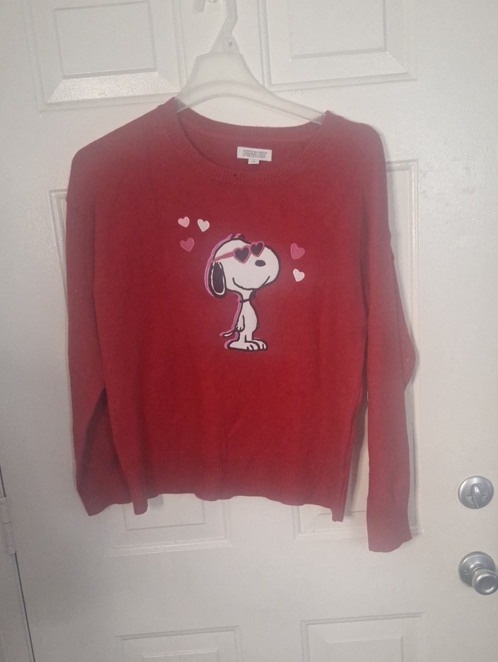 Peanuts Red Snoopy Heart Graphic Crewneck Sweater - Women